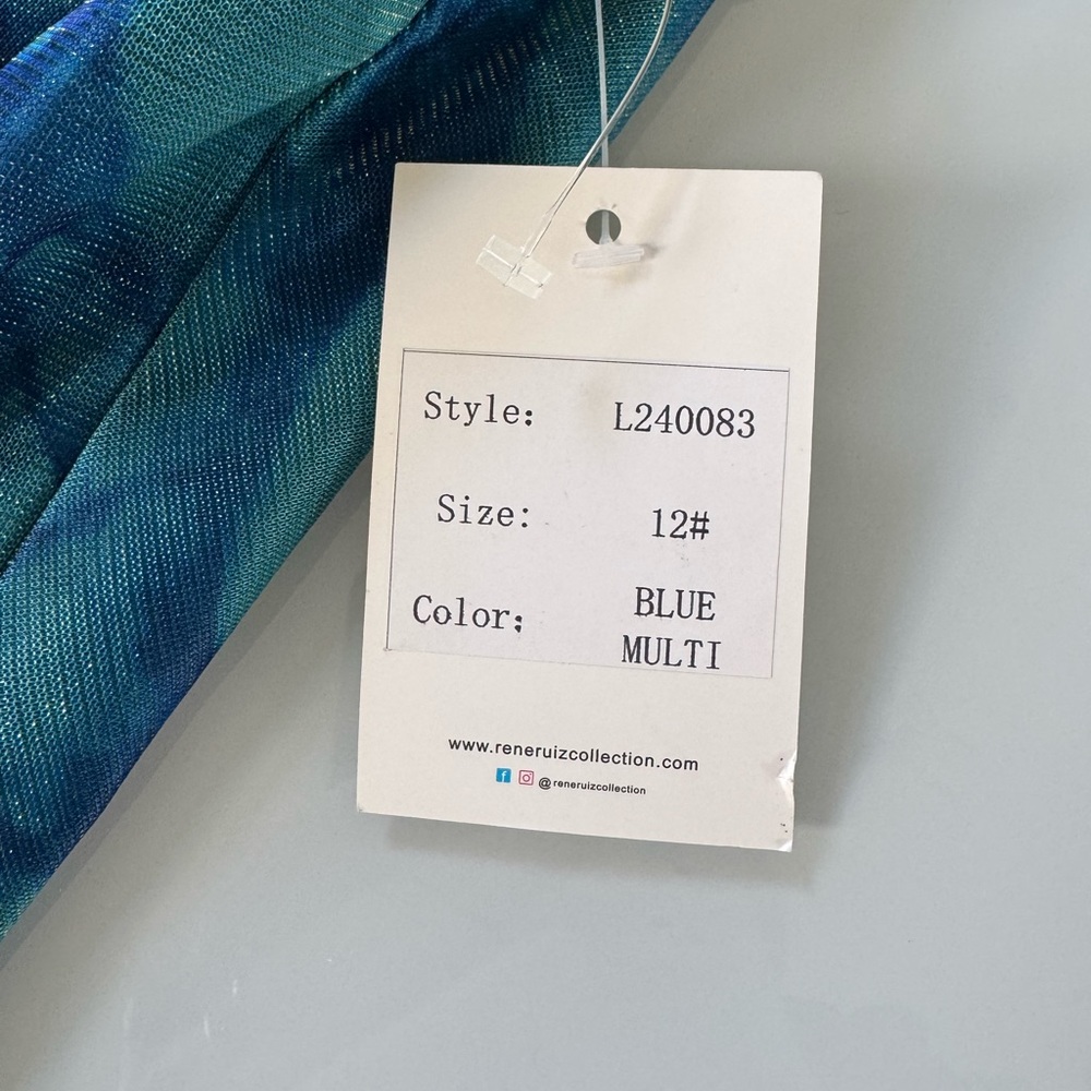 NWT Rene Ruiz Collection Blue Multi One-Shoulder Gown Size 12 - Picture 5 of 11